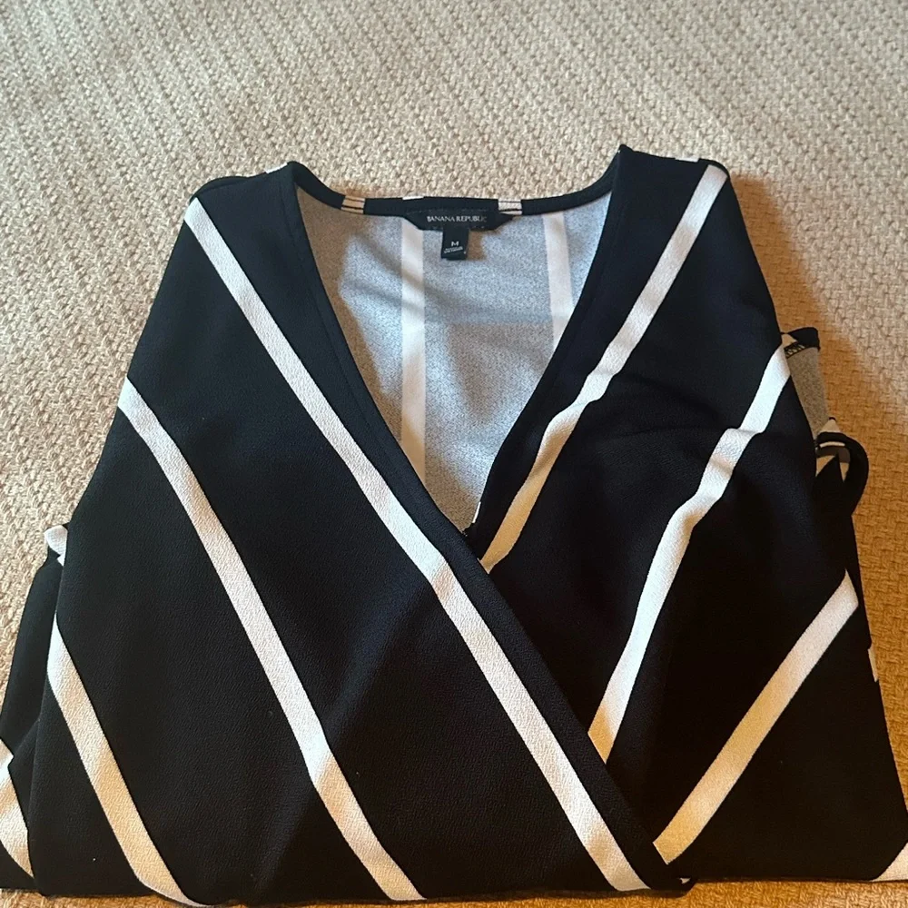 Banana Republic Black White Striped Draped Wrap Front Top